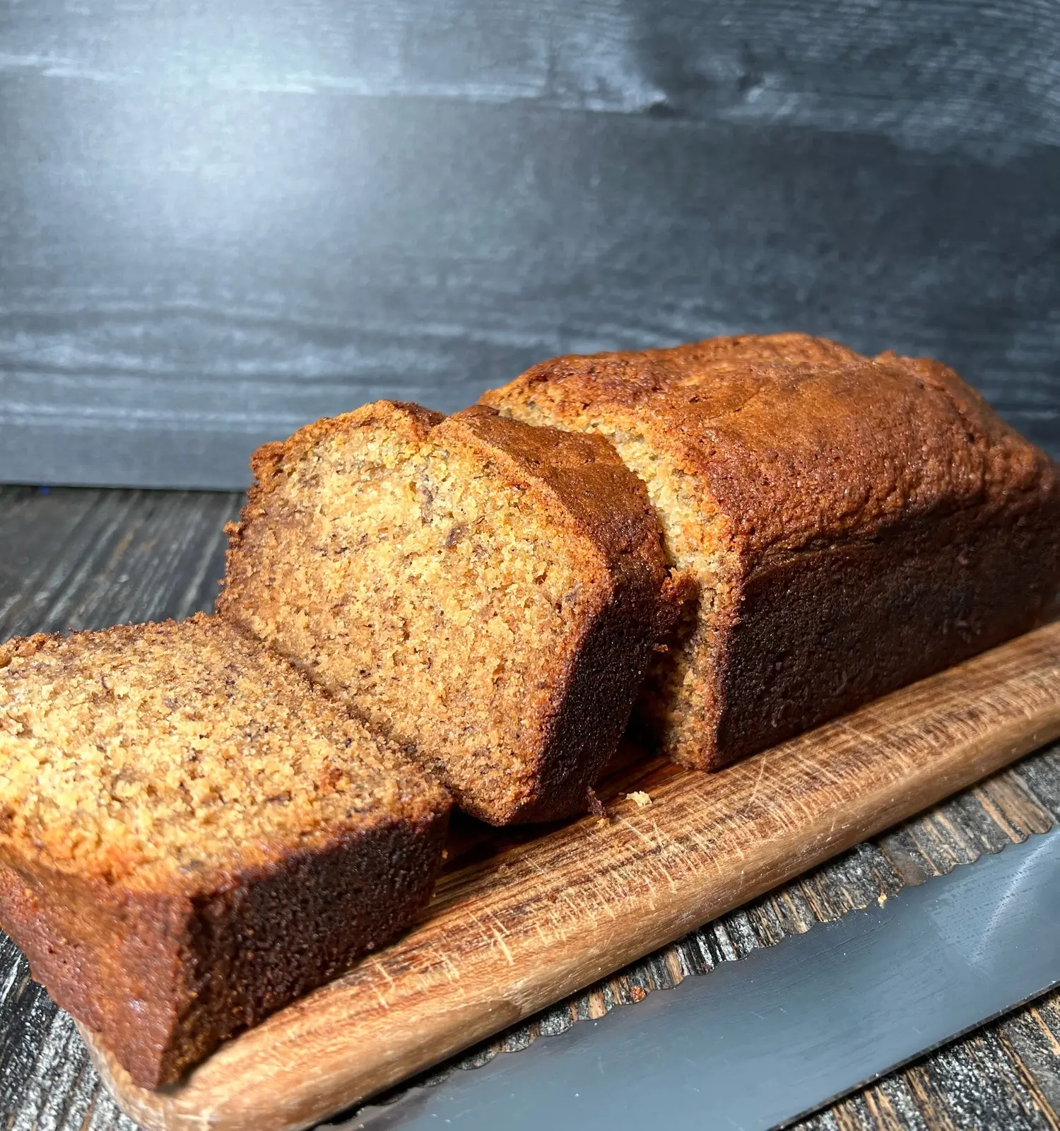 Sliced banana bread loaf